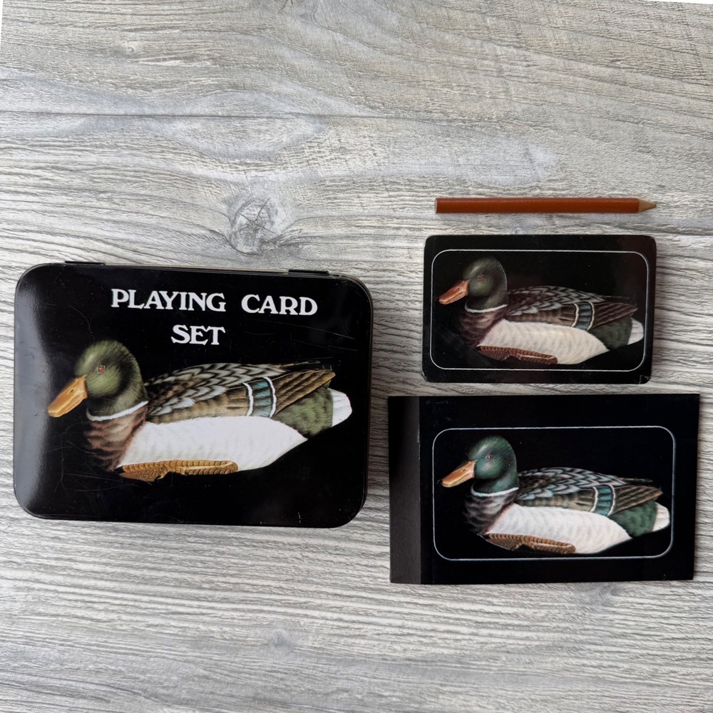 Vintage 1980s Mallard Duck Double Deck Playing Cards Tin Sealed NOS Cabin Decor